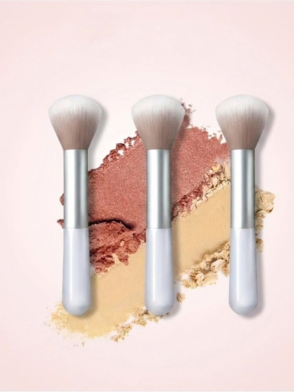 3 Pc Mini Makeup Brush Set | Blush Powder Face Brushes Travel Size